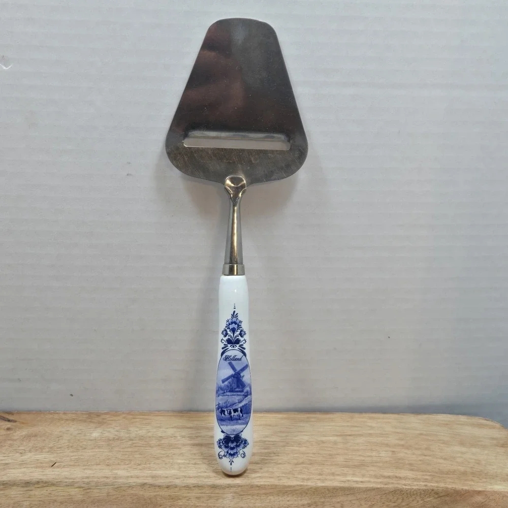 Vtg Delft Windmill‎ Porcelain Handle Cheese Slicer Stainless Steel Holland